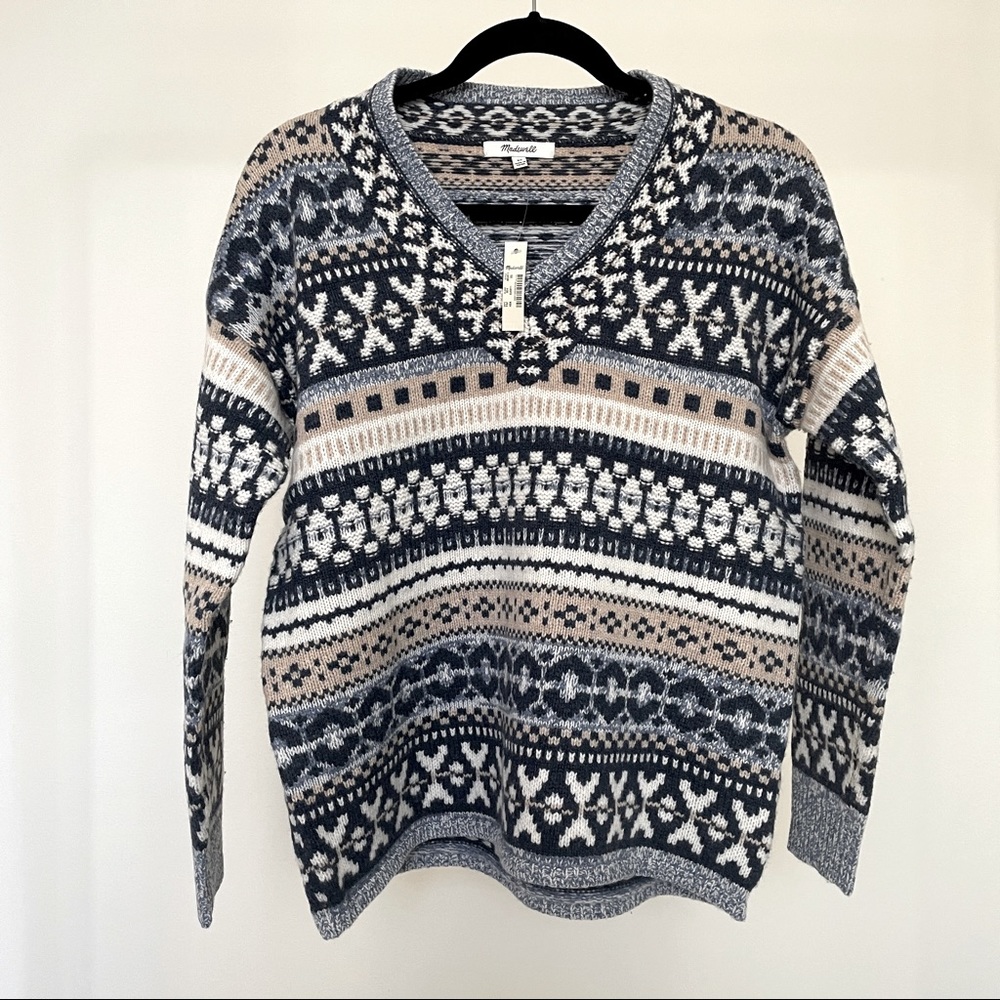 NWT Madewell Fairisle V-Neck Sweater, Size XS